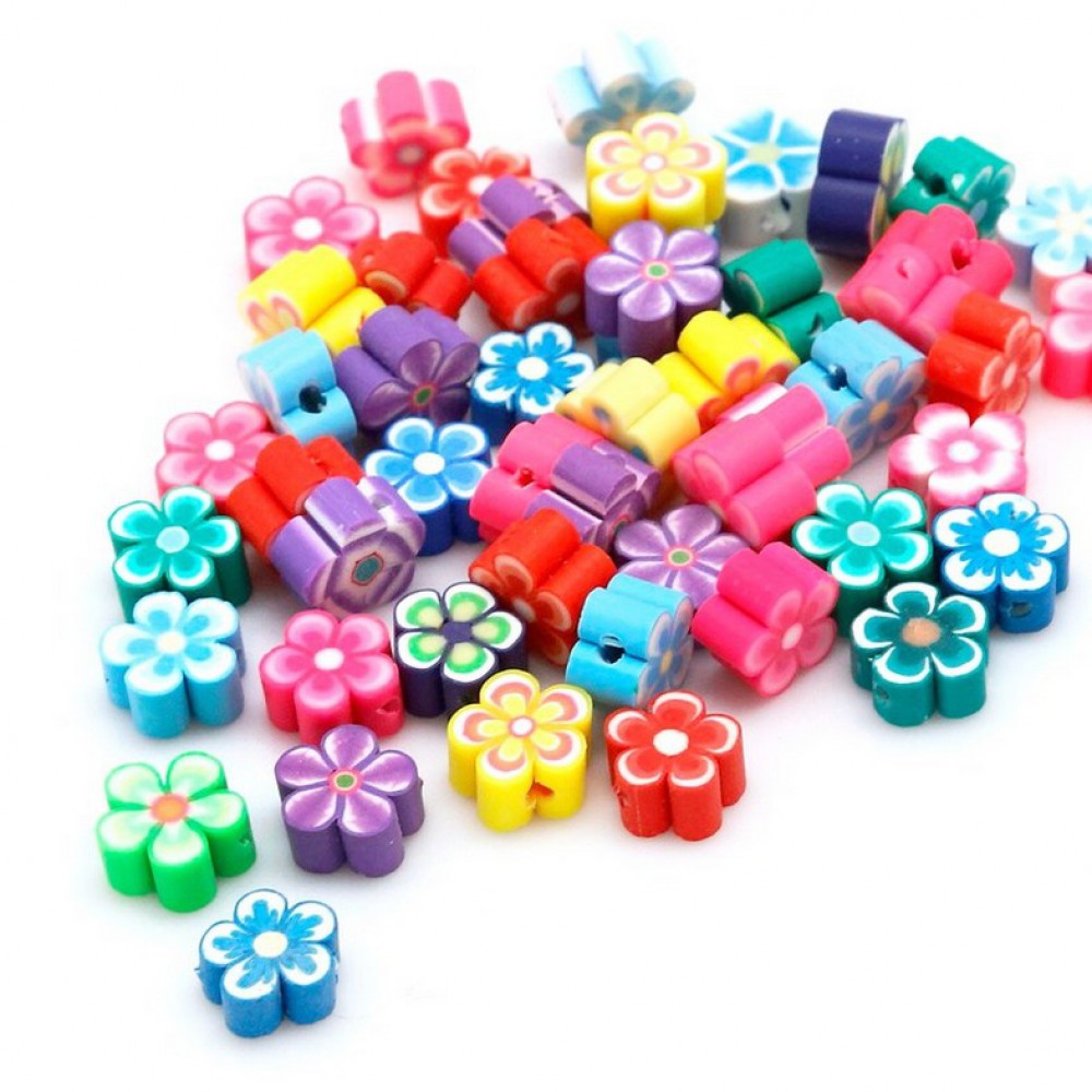 Χάντρες fimo 10mm Λουλούδάκια μικτά χρώματα (συσκευασία∽50χάντρες) Χάντρες Fimo