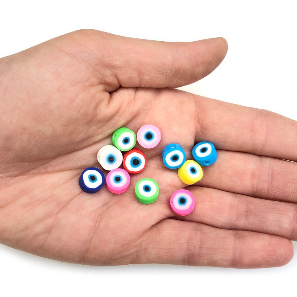 Χάντρες fimo 10mm Ματάκια μικτά χρώματα (συσκευασία∽40χάντρες) Χάντρες Fimo