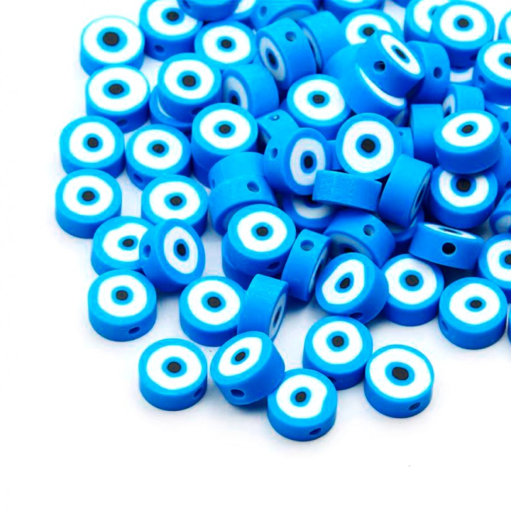 Χάντρες fimo 10mm Ματάκια γαλάζιο χρώμα (συσκευασία∽50χάντρες) Χάντρες Fimo