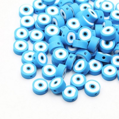 Χάντρες fimo 10mm ματάκια γαλάζιο χρώμα (συσκευασία/10χάντρες)