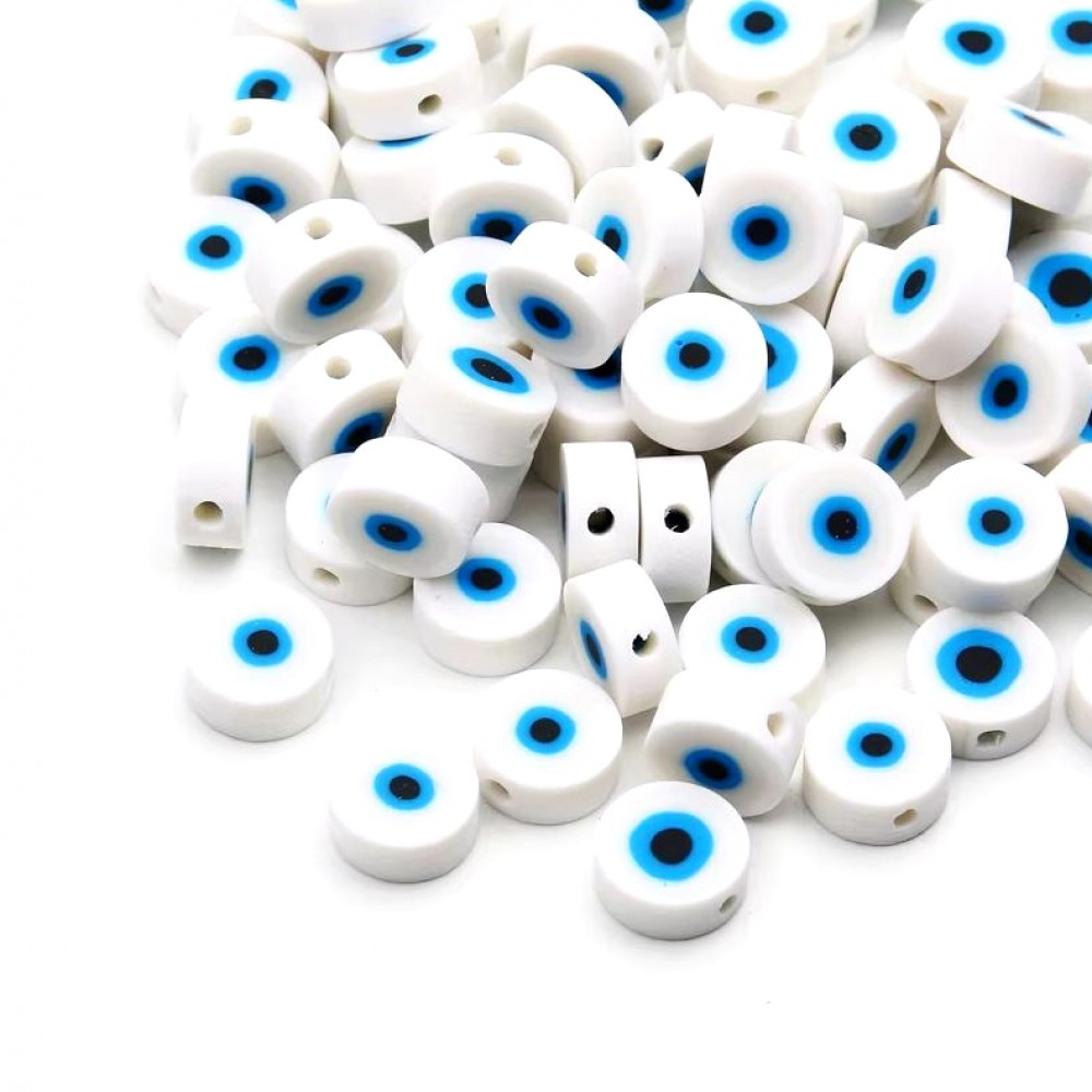 Χάντρες fimo 10mm Ματάκια λευκό χρώμα (συσκευασία∽50χάντρες) Χάντρες Fimo