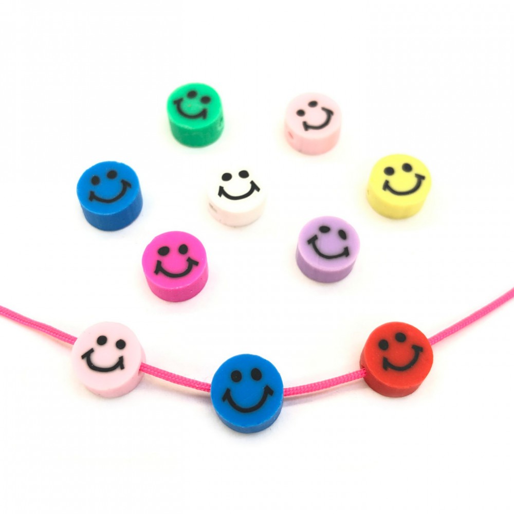 Χάντρες fimo 10mm Smile emoji μικτά χρώματα (συσκευασία∽49χάντρες) Χάντρες Fimo