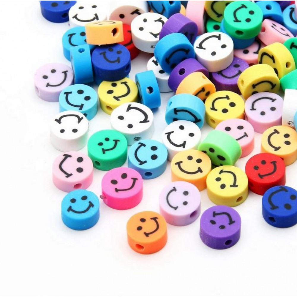 Χάντρες fimo 10mm Smile emoji μικτά χρώματα (συσκευασία∽49χάντρες) Χάντρες Fimo