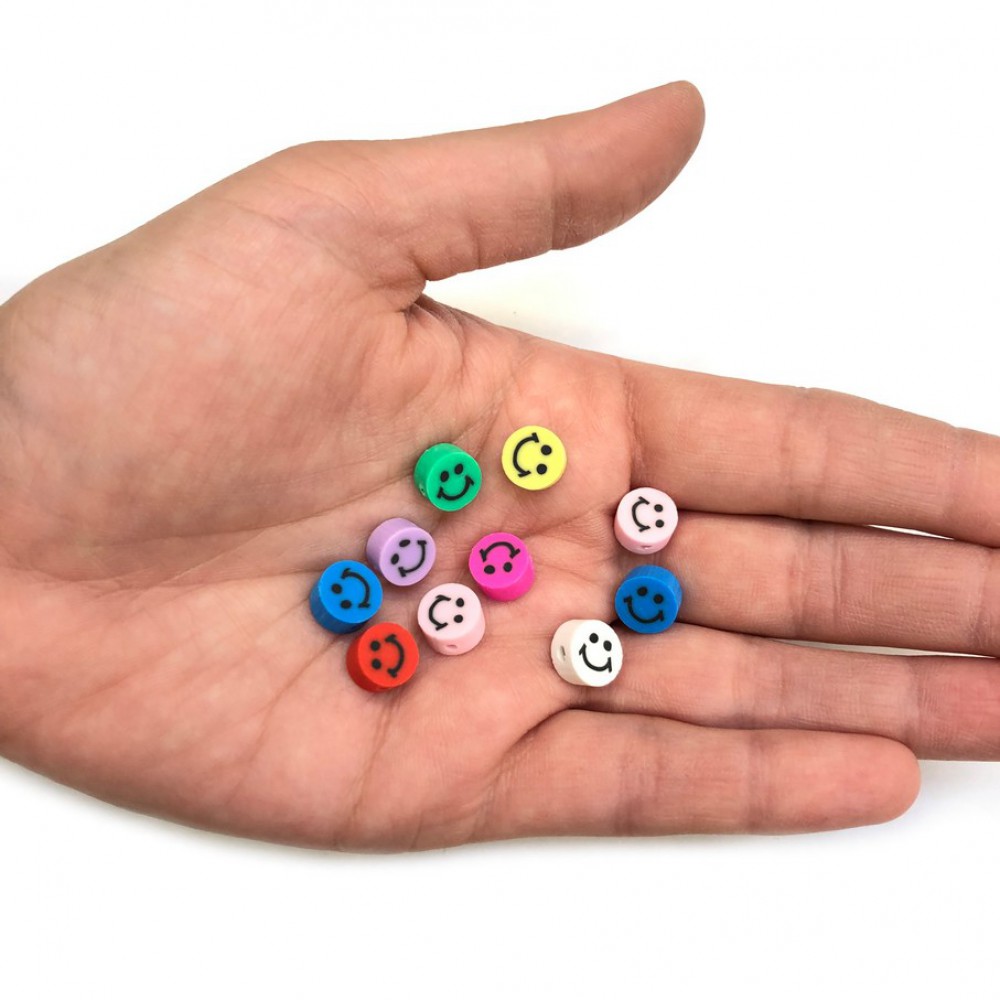 Χάντρες fimo 10mm Smile emoji μικτά χρώματα (συσκευασία∽49χάντρες) Χάντρες Fimo