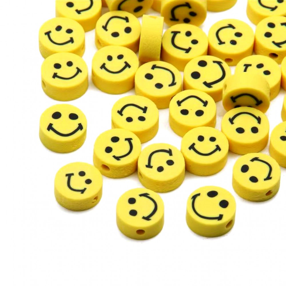 Χάντρες fimo 10mm Smile emoji κίτρινο χρώμα (συσκευασία∽50χάντρες) Χάντρες Fimo