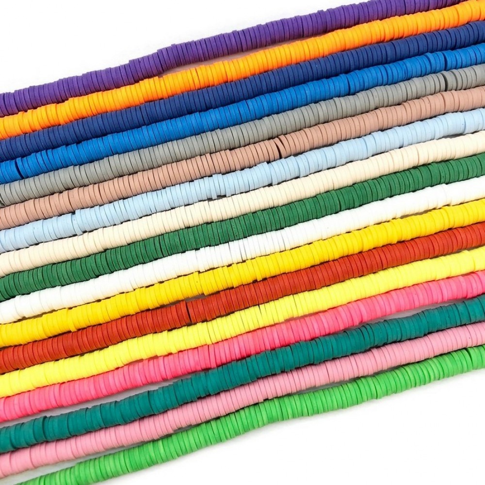 Χάντρες fimo ροδέλα πλακέ 6mm (σειρά∽300χάντρες/ 36cm∽38cm) Χάντρες Fimo