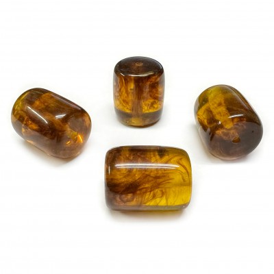 Χάντρα χειροποίητη 25x20mm από σκόνη Κεχριμπάρι και ρητίνη διάφανο μελί με καφέ νερά