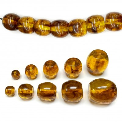 Χάντρα βαρελάκι χειροποίητη από σκόνη Κεχριμπάρι και ρητίνη διάφανο μελί με καφέ νερά