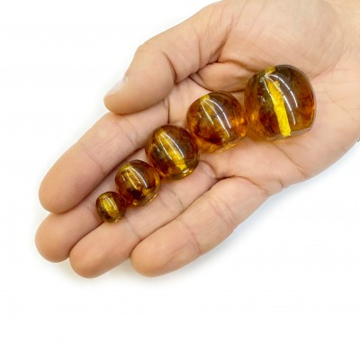 Χάντρα βαρελάκι χειροποίητη από σκόνη Κεχριμπάρι και ρητίνη διάφανο μελί με καφέ νερά