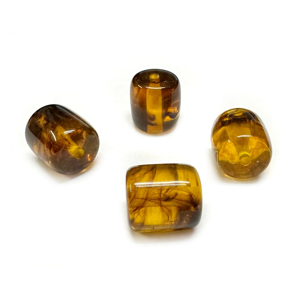 Χάντρα χειροποίητη 15x14mm από σκόνη Κεχριμπάρι και ρητίνη διάφανο μελί με καφέ νερά Χάντρες για Κομπολόι