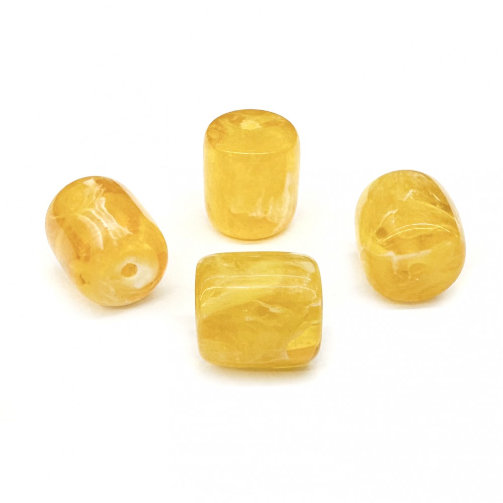 Χάντρα χειροποίητη 15x14mm από σκόνη Κεχριμπάρι και ρητίνη κίτρινο με ανοιχτόχρωμα νερά Χάντρες για Κομπολόι