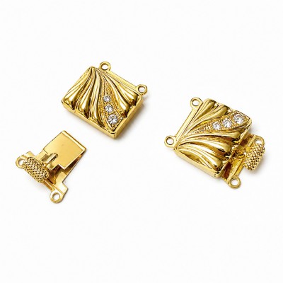 Κουμπώμα συρταρωτό επίχρυσο 19x14mm με στρας με 2 κρίκους