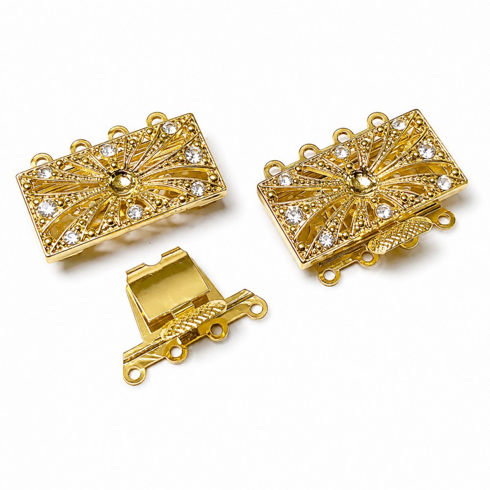 Κουμπώμα συρταρωτό επίχρυσο 26x20mm με στρας με 4 κρίκους Κουμπώματα