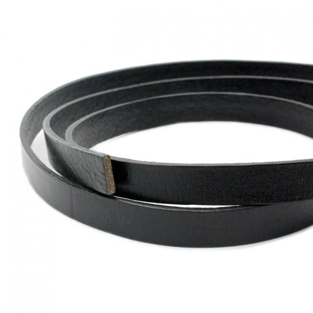 Δερμάτινο κορδόνι πλακέ 8mm x 2mm μαύρο χρώμα (ανά μέτρο) Δερμάτινα Κορδόνια