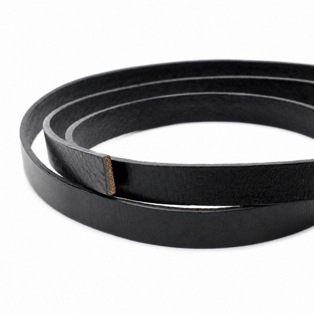 Δερμάτινο κορδόνι πλακέ 8mm x 2mm μαύρο χρώμα (ανά μέτρο) Δερμάτινα Κορδόνια