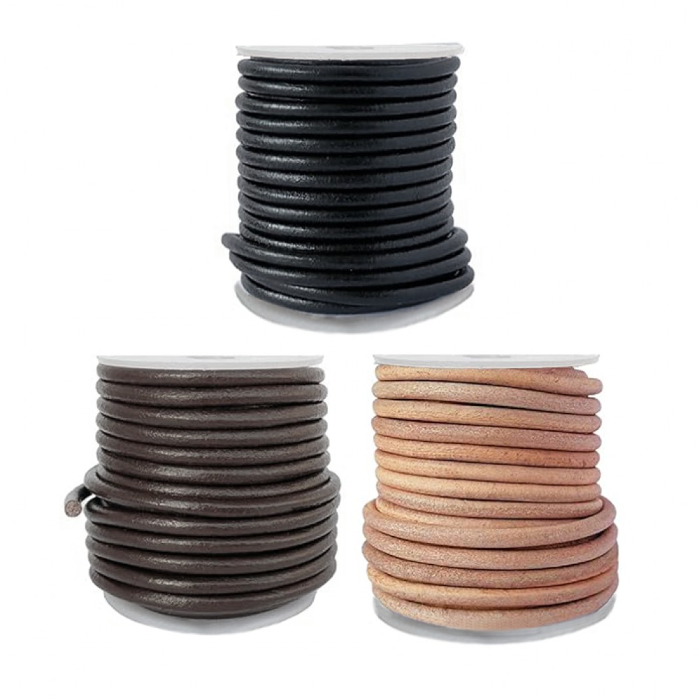Leather round cord 2.5mm black / dark brown / natural (price per meter) Leather Cords