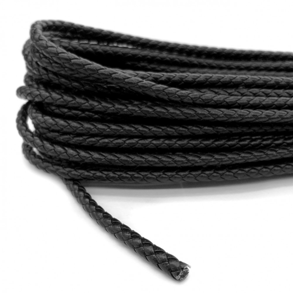 Κορδόνι πλεκτό δερματίνη μαύρο χρώμα 5mm (ανά μέτρο) Στριφτά & Πλεκτά Κορδόνια