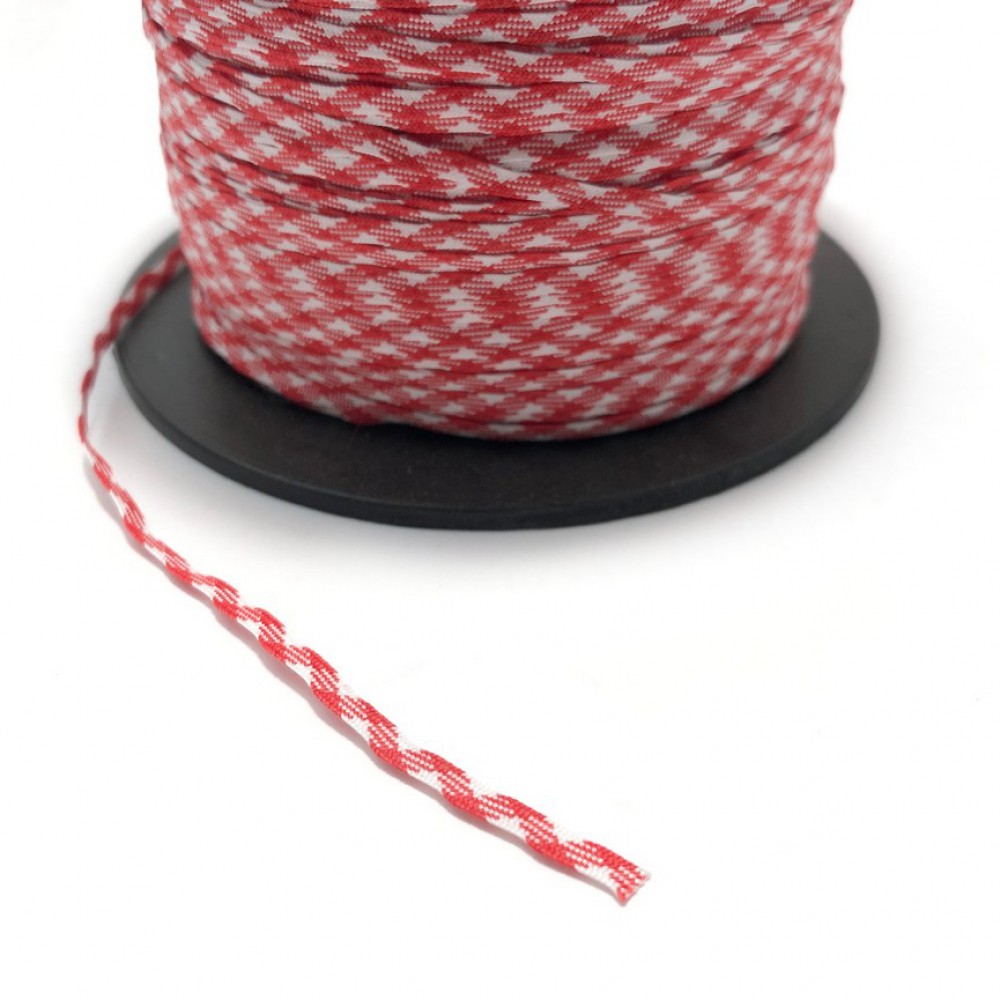 Cord flat red white 3mm (pack/5meters) Other Cords